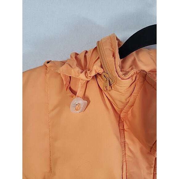 Talbots Down Puffer Vest Medium Orange Stowable Hood Quilted Zip Hiking Layering - Picture 8 of 14